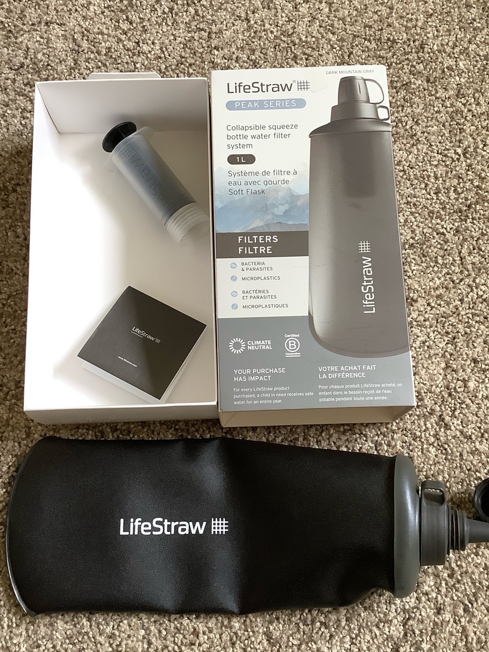 Peak Series Collapsible Water Filter Bottle - Black